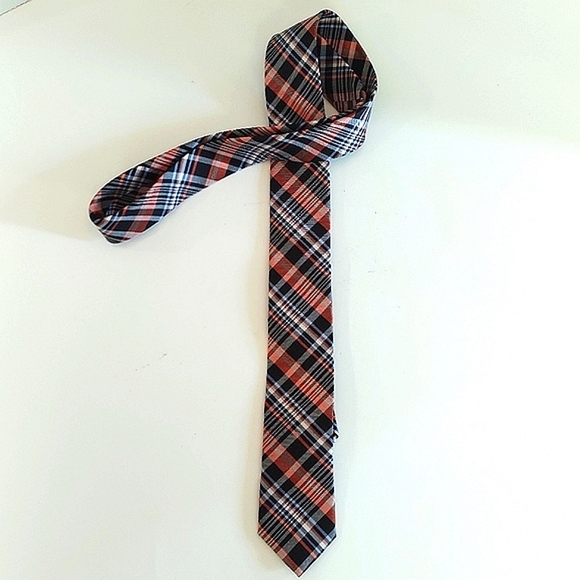 Original Penguin | Plaid Silk Tie | Black Orange Blue White | Unisex - Picture 6 of 9